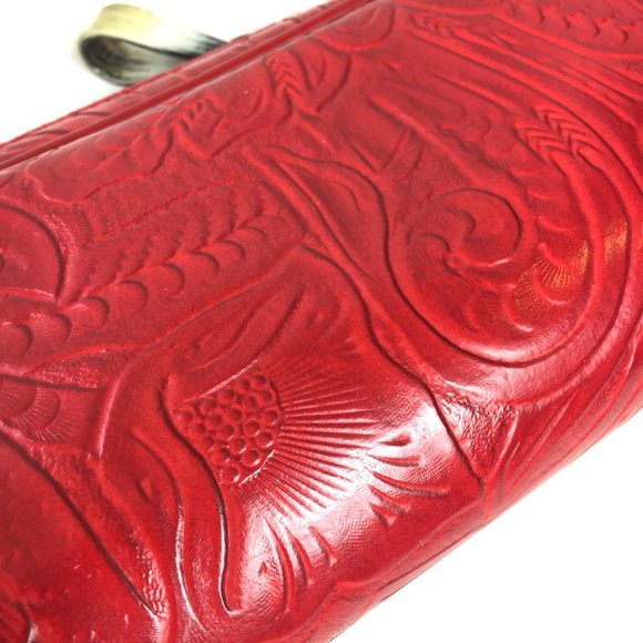 OSCAR DE LA RENTA Red Tooled Clutch Bag - Picture 10 of 13
